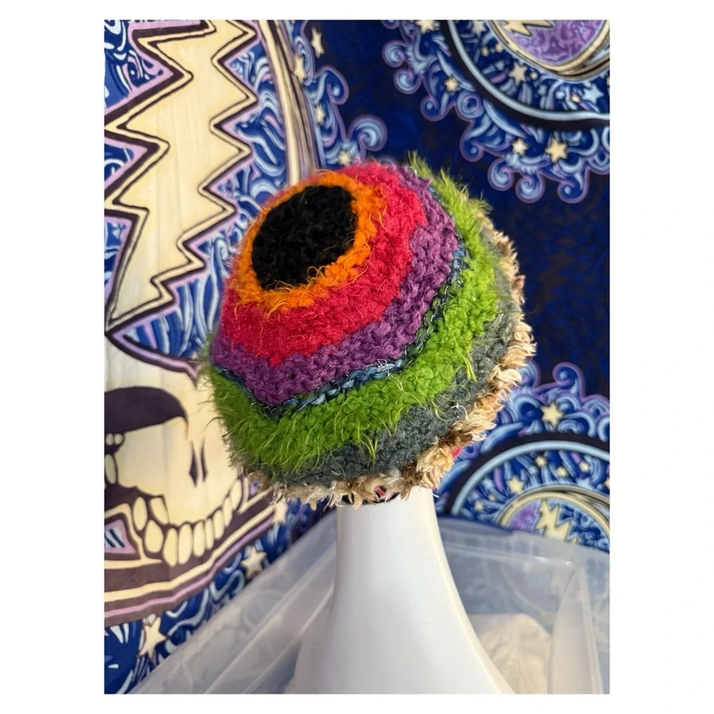 Handmade Crochet Bonnet Hat - Multicolor Textured Stripes‎